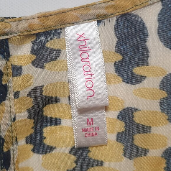 Xhilaration Yellow, Olive, Navy Polka Dot Sleeveless Fit & Flare Dress – Size M - Picture 5 of 14